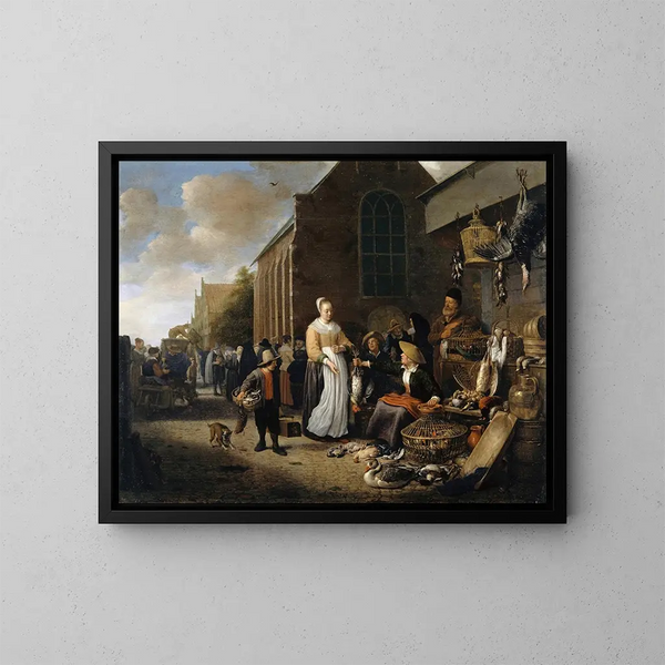 Markkinat siipikarjaa Rotterdamissa - Hendrik Martensz Sorgh — kehystetty taideteos seinällä