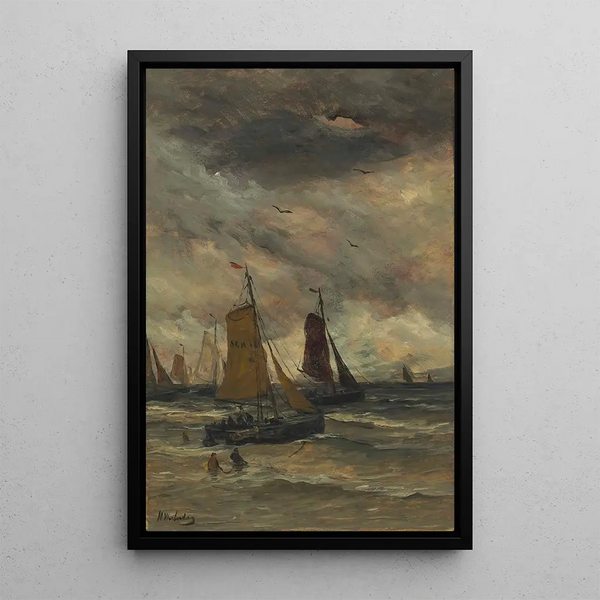 Bomschuiten merellä - Hendrik Willem Mesdag — kehystetty taideteos seinällä