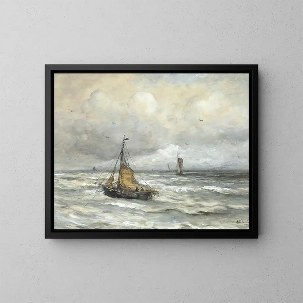 Au large de la côte - Hendrik Willem Mesdag — kehystetty taideteos seinällä
