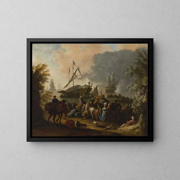 Scene dans un port oriental - Hendrik van Minderhout — kehystetty taideteos seinällä