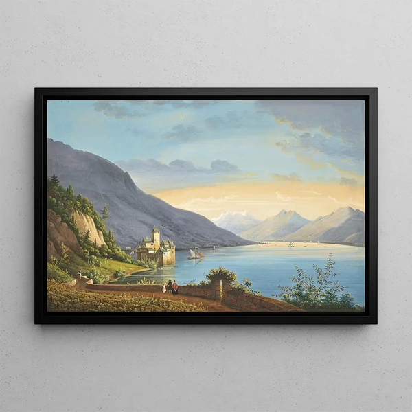 Hendrikus Johannes Knip - A view of Lake Geneva with figures at a vineyard in the foreground the Chteau de Chillon beyond.webp