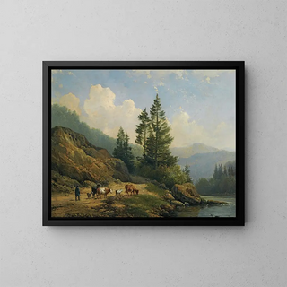 Hendrikus van de Sande Bakhuyzen - A Herd With Cattle In A Mountainous Landscape.webp