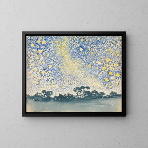 maisemasta tähtien kanssa - Henri-Edmond Cross — kehystetty taideteos seinällä
