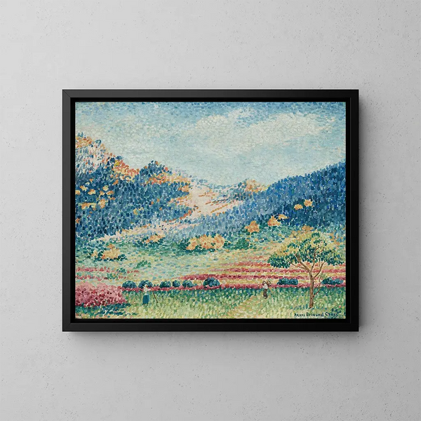 Maisema pienillä maureskilaisilla vuorilla - Henri-Edmond Cross — kehystetty taideteos seinällä