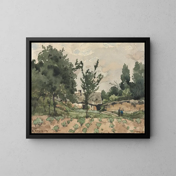 Maisema maatilan kanssa - Henri-Joseph Harpignies — kehystetty taideteos seinällä