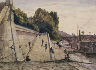 Les Bains de la Samaritaine, la Seine sur le quai du Louvre, 1er arrondissement - Henri-Joseph Harpignies — näkymä teoksesta