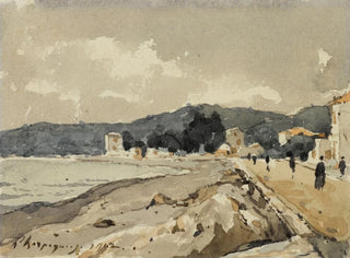 Rannalla merellä Nizzassa - Henri-Joseph Harpignies — näkymä teoksesta