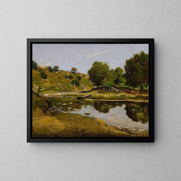 La Loire à Nevers - Henri-Joseph Harpignies — kehystetty taideteos seinällä