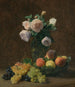 luonnonkuva, ruusukimppu, persikoita ja viinirypäleitä - Henri Fantin-Latour — näkymä teoksesta