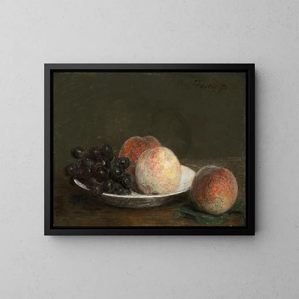 Päärynät ja viinirypäleet lautasella posliinimaljassa - Henri Fantin-Latour — kehystetty taideteos seinällä