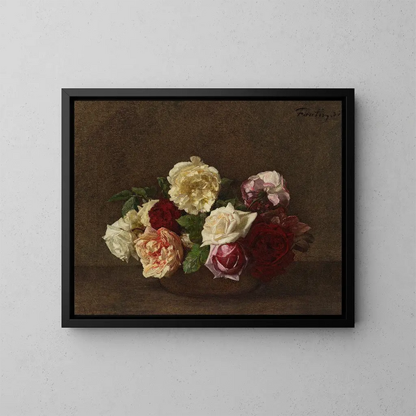 Ruusuja maljakossa - Henri Fantin-Latour — kehystetty taideteos seinällä