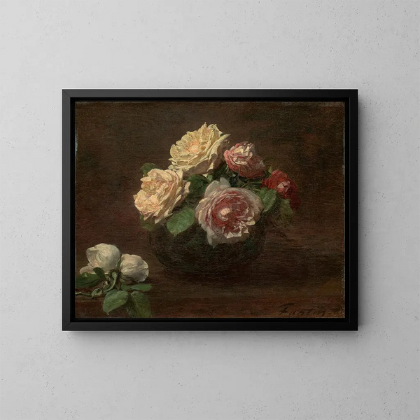 Ruusuja kulhossa - Henri Fantin-Latour — kehystetty taideteos seinällä
