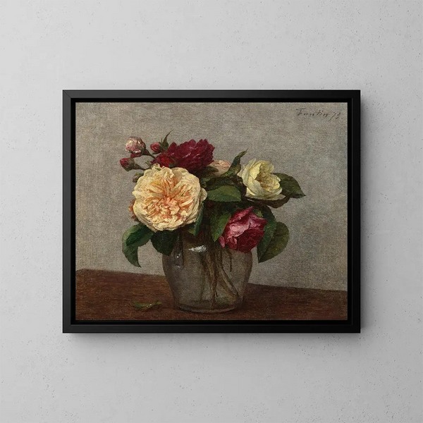 Keltaiset ja punaiset ruusut - Henri Fantin-Latour — kehystetty taideteos seinällä