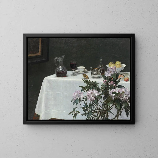 Stillleben an einem Tischwinkel - Henri Fantin-Latour — kehystetty taideteos seinällä