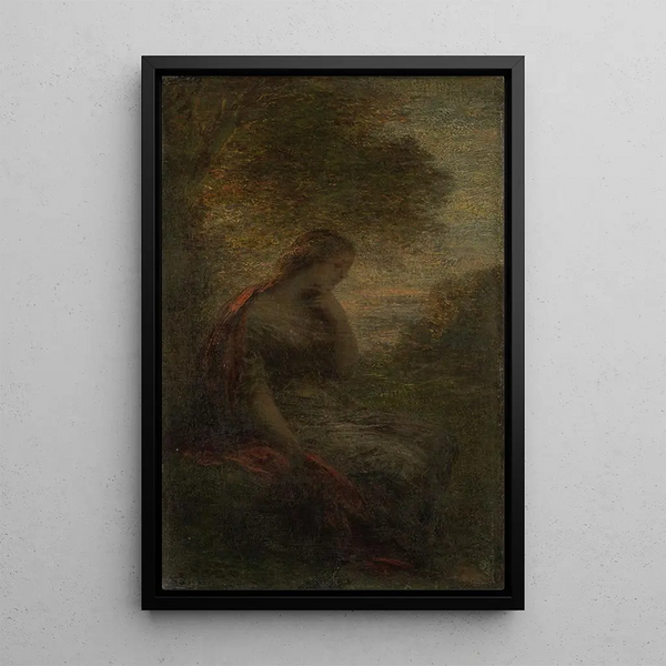 Nuori nainen puun alla auringonlaskussa, nimeltään Syksy - Henri Fantin-Latour — kehystetty taideteos seinällä