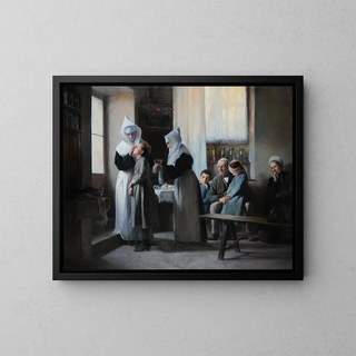 Chez les sœurs - Henri Laurent-Desrousseaux — kehystetty taideteos seinällä