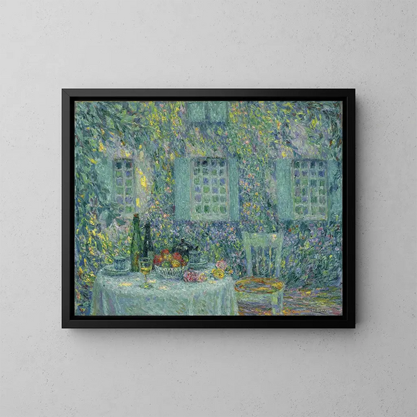 La Table au soleil dans les feuilles de Gerberoy - Henri Le Sidaner — kehystetty taideteos seinällä