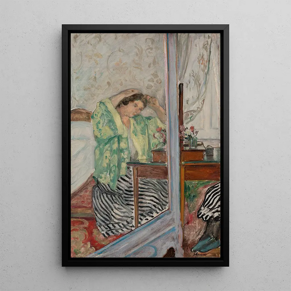 Nainen pukeutumassa - Henri Lebasque — kehystetty taideteos seinällä