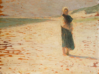 Nainen perinteisessä asussa seisomassa rannalla - Henri Martin — näkymä teoksesta