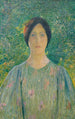 Nuori nainen kukkamekossa - Henri Martin — näkymä teoksesta