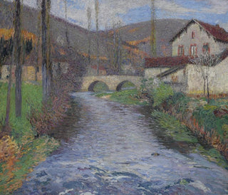 L'école ja silta vihreän Labastide-du-Vertin yli - Henri Martin — näkymä teoksesta