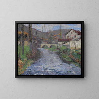 L'école ja silta vihreän Labastide-du-Vertin yli - Henri Martin — kehystetty taideteos seinällä