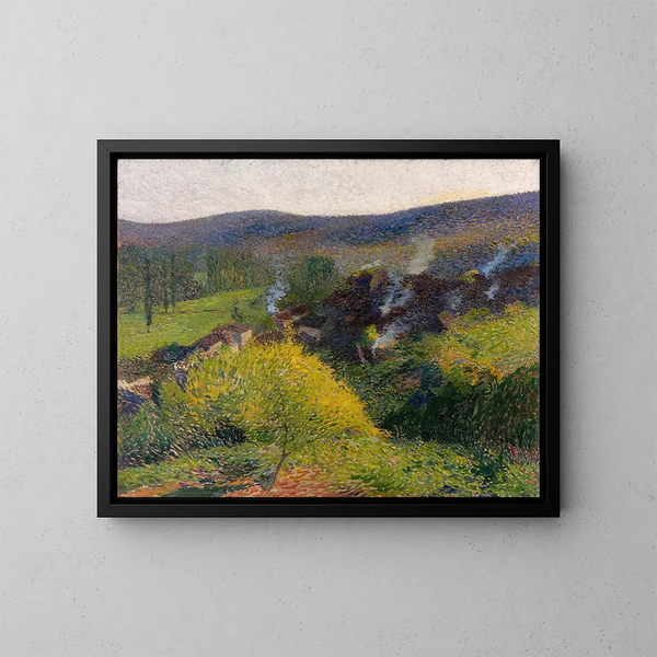 Les Chaumières au soir - Henri Martin — kehystetty taideteos seinällä