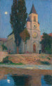 Kuun nousu La Bastide-du-Vertin kirkon takana - Henri Martin — näkymä teoksesta