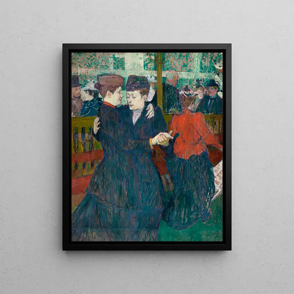 Au Moulin Rouge, kaksi naista valsseeraa - Henri de Toulouse-Lautrec — kehystetty taideteos seinällä