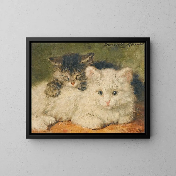 Kaksi kissaa - Henriette Ronner-Knip — kehystetty taideteos seinällä