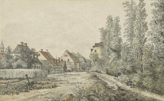 Henry Edridge - Dorpsweg met huizen.webp