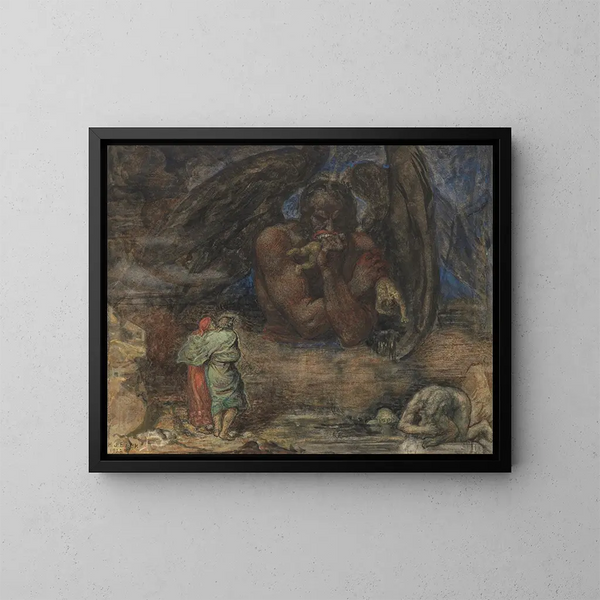 Dante ja Virgilius kohtaavat Luciferin helvetissä - Henry John Stock — kehystetty taideteos seinällä