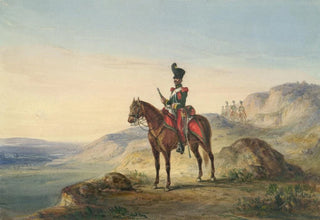 Henry Martens - Mounted Soldier in Rocky Terrain with Guards in Distance.webp
