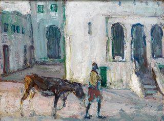 Kadunäkymä Tangerissa, mies ajamassa vasikkaa - Henry Ossawa Tanner — näkymä teoksesta