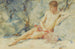 Henry Scott Tuke -pojan kalliota vasten — näkymä teoksesta