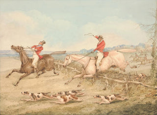 Henry Thomas Alken - Jumping a Double Oxer  A Rider in Difficulties.webp