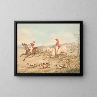 Henry Thomas Alken - Jumping a Double Oxer  A Rider in Difficulties.webp