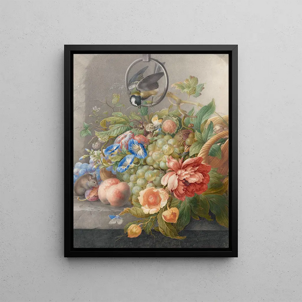 Herman Henstenburgh - Still Life With Flowers Fruit A Great Tit And A Mouse.webp