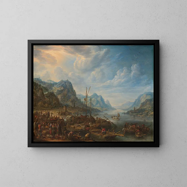 Vue de rivière avec débarcadère - Herman Saftleven — kehystetty taideteos seinällä