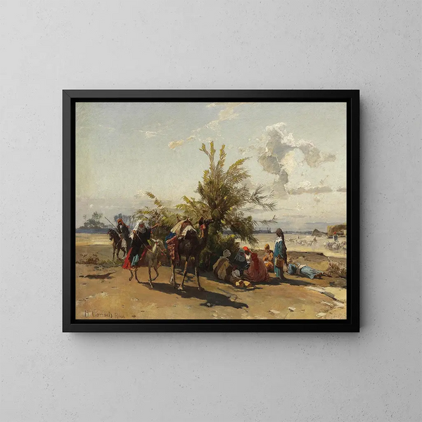 Un campement dans une oasis - Hermann David Salomon Corrodi — kehystetty taideteos seinällä