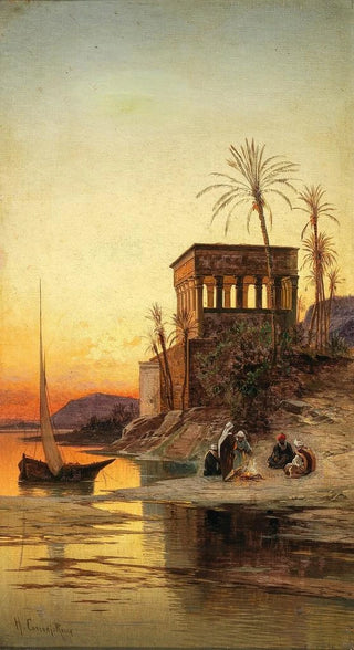 Hermann David Salomon Corrodi - Resting by the Nile in the Background Trajans Kiosk.webp