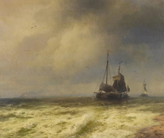 Hermann Ottomar Herzog - Two Ships By the Shoreline.webp