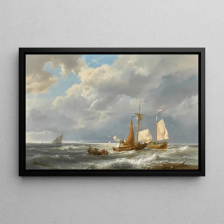 Hermanus Koekkoek - A Dutch Barge Offshore Amid Small Vessels in a Stiff Breeze.webp
