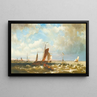 Hermanus Koekkoek the Younger - Shipping In An Estuary With Windmills In The Background.webp