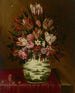 Still life with flowers in a porcelain vase on a draped table - Hieronymus Wechinger — näkymä teoksesta