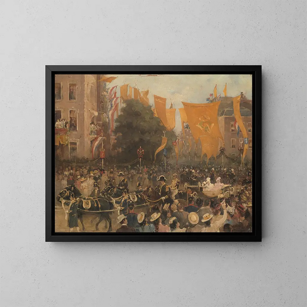 Linnan sisäänkäynti Wilhelmine kuningattaren Amsterdamin vuonna 1898 - Hobbe Smith — kehystetty taideteos seinällä
