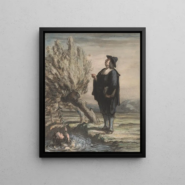 Le maître d'école et l'enfant qui se noie - Honoré Daumier — kehystetty taideteos seinällä