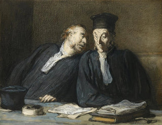 Kaksi asianajajaa keskustelussa - Honoré Daumier — näkymä teoksesta