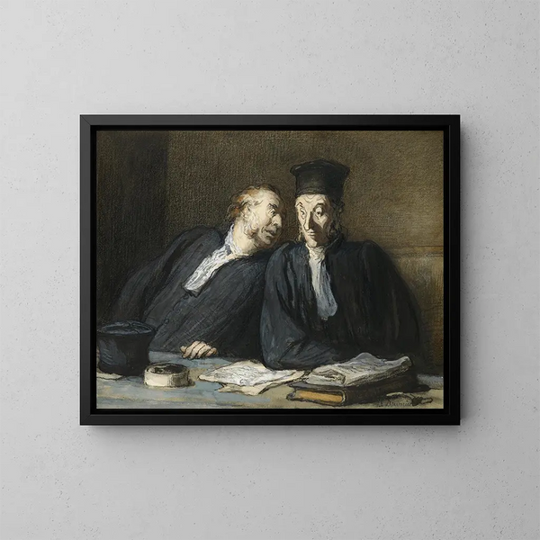Kaksi asianajajaa keskustelussa - Honoré Daumier — kehystetty taideteos seinällä