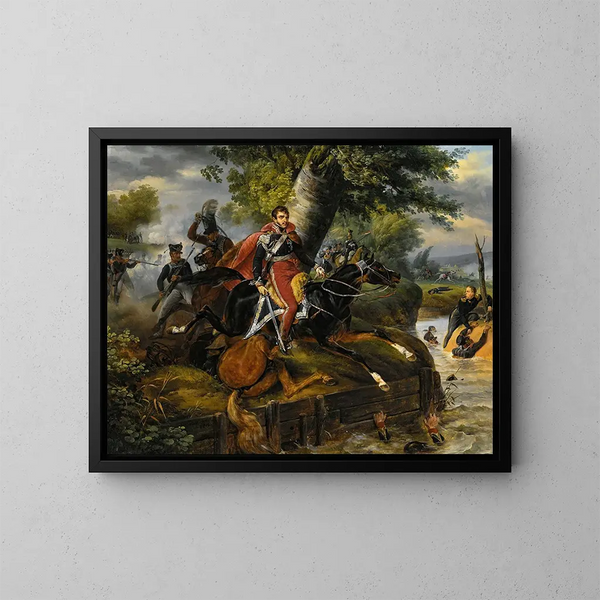 Poniatowski prinssin kuolemasta 19. lokakuuta 1813 - Horace Vernet — kehystetty taideteos seinällä